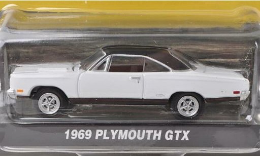 Plymouth GTX 1969 1/64 Greenlight blanche/mat-noire miniature