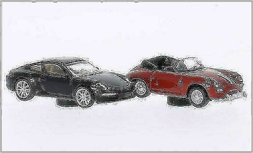 Porsche 911 Cabriolet 1/87 Schuco marron + 356 rouge miniature
