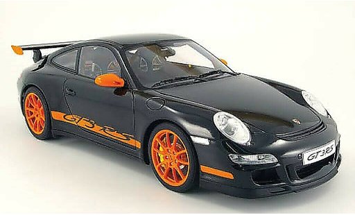 Porsche 911 GT3 1/12 Autoart noire avec orangenen bandes miniature