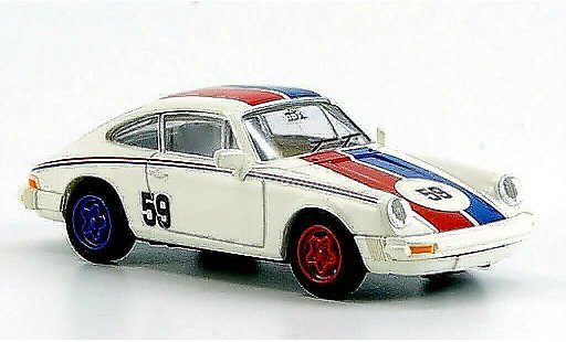 Porsche 911 Base 1/87 Brekina No.59 blanche bleu-rote bandes miniature