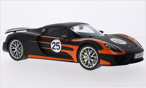 Porsche 918 Base 1/18 Spark Spyder noire/orange miniature