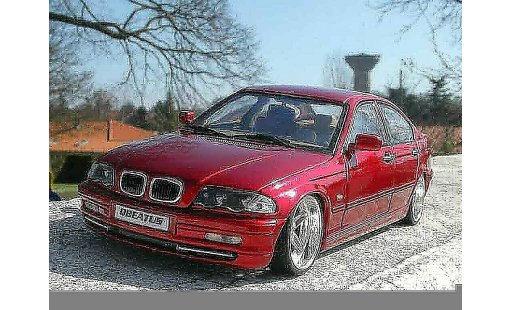 Bmw 328 tuning 1/18 Welly E46 rouge candy et jantes chromes miniature