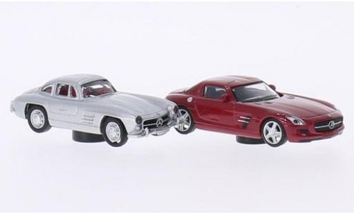 Mercedes 300 1/87 Schuco SL grise + SLS AMG met.-rouge 2er-Set Magnetautos miniature