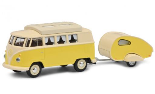 Miniature Volkswagen T1 1/64 Schuco Camper jaune/beige avec caravane Volkswagen T1 1/64 Schuco Camper jaune/beige avec caravane miniature