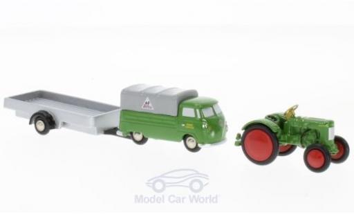 Miniature Volkswagen T1 A 1/90 Schuco verte Fendt Service Pritsche mit Anhänger und Traktor Volkswagen T1 A 1/90 Schuco verte Fendt Service Pritsche mit Anhänger und Traktor miniature