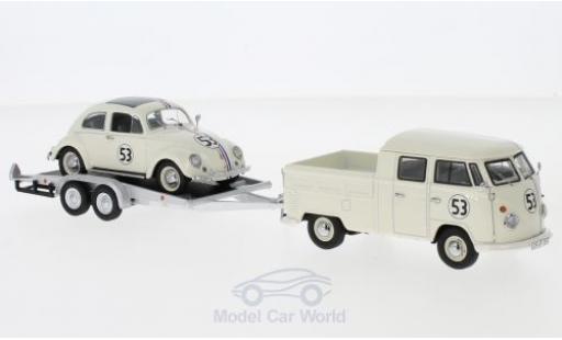 Miniature Volkswagen T1 B 1/43 Schuco b beige/Dekor mit Anhänger und Käfer Volkswagen T1 B 1/43 Schuco b beige/Dekor mit Anhänger und Käfer miniature