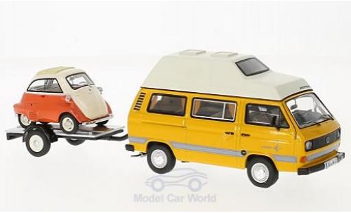 Miniature Volkswagen T3 1/43 Schuco Westfalia Joker jaune/orange mit Anhänger und Bmw Isetta Volkswagen T3 1/43 Schuco Westfalia Joker jaune/orange mit Anhänger und Bmw Isetta miniature