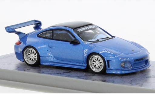 Porsche 997 1/64 Tarmac Works 911  Liberty Walk metallise bleue miniature