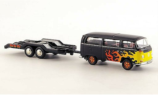 Volkswagen T2 Base 1/87 Bub Bus noire avec Flammendekor et Hanger miniature