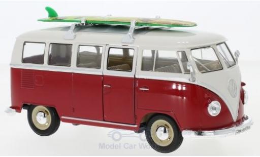 Miniature Volkswagen T1 1/24 Welly Bus rouge/blanche 1963 mit Dachgepäckträger und Surfboard Volkswagen T1 1/24 Welly Bus rouge/blanche 1963 mit Dachgepäckträger und Surfboard miniature