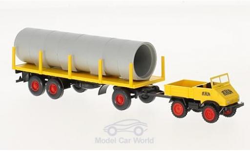Miniature Mercedes Unimog 1/87 Wiking U 411 Züblin mit Rungenanhänger und Ladung Mercedes Unimog 1/87 Wiking U 411 Züblin mit Rungenanhänger und Ladung miniature